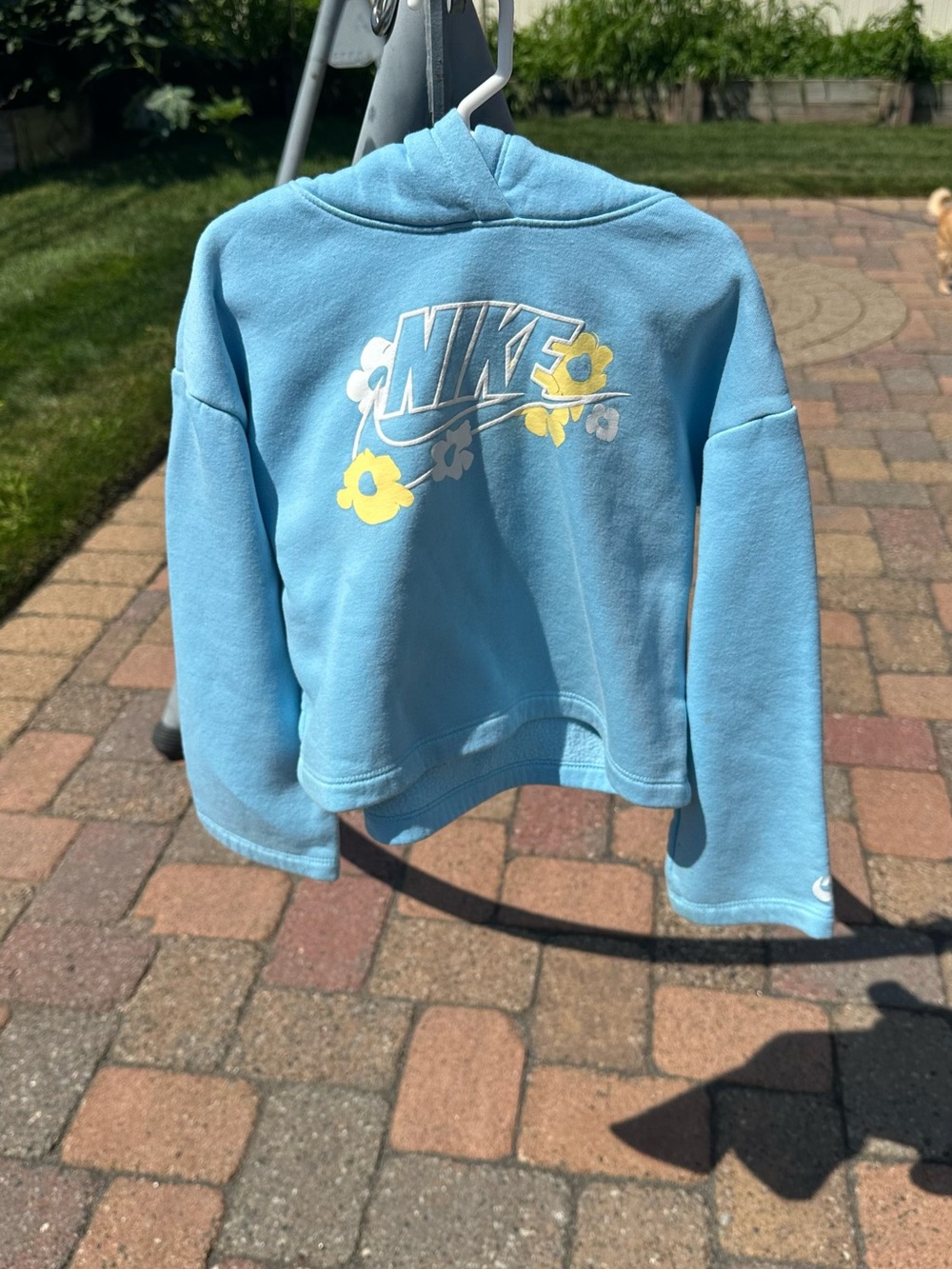 Nike Blue Pullover Hoodie with Yellow & White Floral Logo